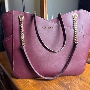 Michael Kors Plum Tote with Gold Accents